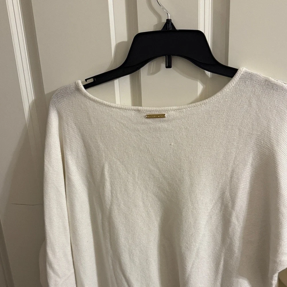 Michael Kors Off-White Knit Long Sleeve Top w/ Double Gold Zipper Sides